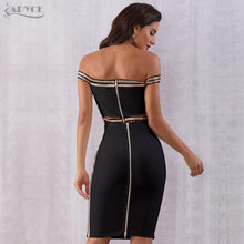 Load image into Gallery viewer, ADYCE Sexy Slash Neck Sequined Hollow Out Midi Off Shoulder Bandage Party Dress - H5223, Black / S, Black / M, Black / L