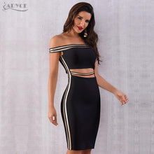 Load image into Gallery viewer, ADYCE Sexy Slash Neck Sequined Hollow Out Midi Off Shoulder Bandage Party Dress - H5223, Black / S, Black / M, Black / L