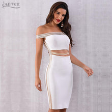 Load image into Gallery viewer, ADYCE Sexy Slash Neck Sequined Hollow Out Midi Off Shoulder Bandage Party Dress - H5223, White / S, White / M, White / L